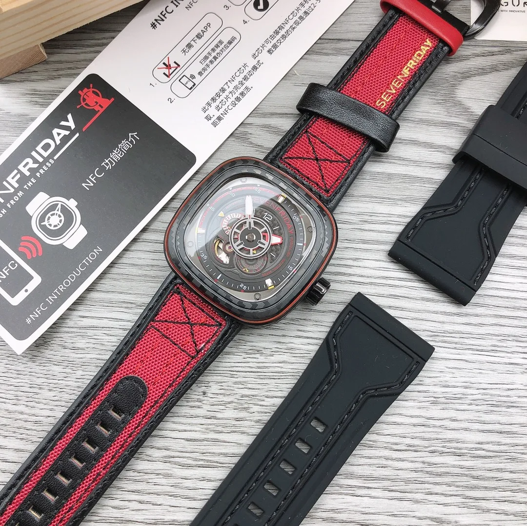 New product SEVENFRIDAY fashion men's watch P3C-04 mature men's charm square large dial mechanical movement men's and women's sa