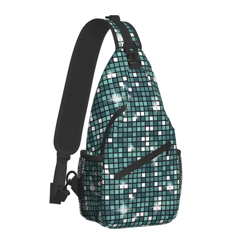 Cool Teal Disco Ball Glitter Sling Crossbody Backpack Men Shoulder Chest Bag for Camping Biking