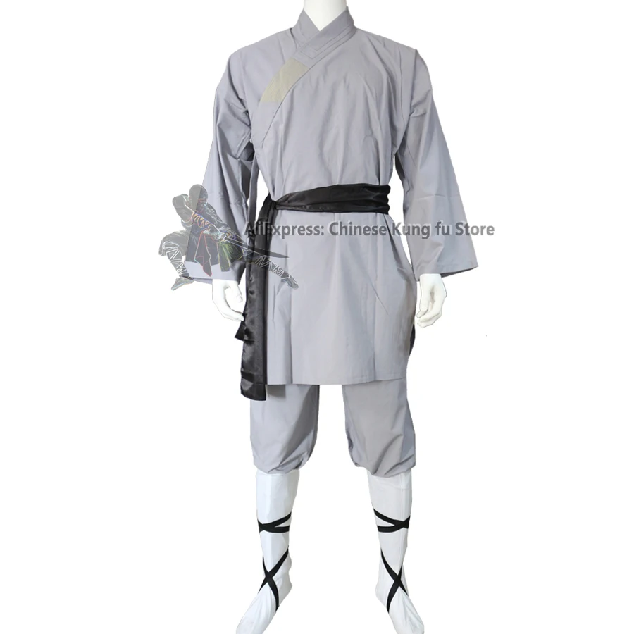 Gray Cotton Shaolin Monk Robe Kung fu Suit Martial arts Tai Chi Uniform Wushu Sports Training Clothes