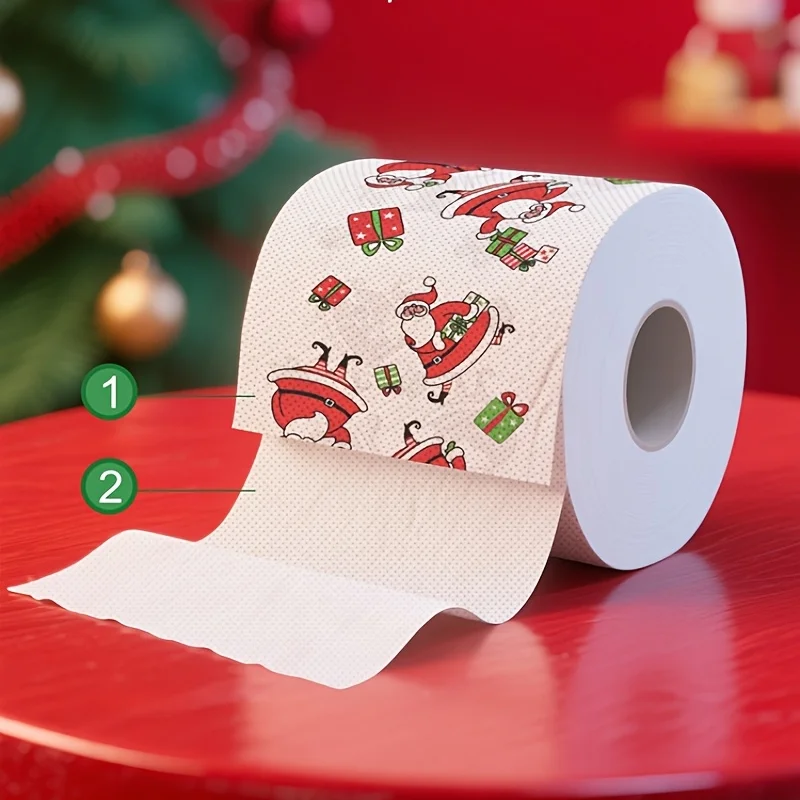 Papel higiénico navideño de 4 Uds., diseño navideño de Papá Noel con renos, copos de nieve y bastones de caramelo, rollo Jumbo de núcleo de madera para el hogar