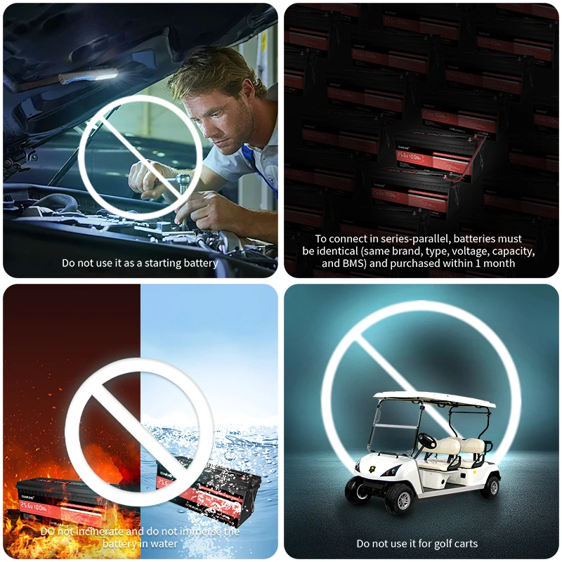 Dumfume 24V 100Ah Lifepo4 Lithium Battery 100A BMS 12V 600Ah/12V 314Ah/12V 100Ah/36V 100Ah Battery Solar RV 1 Year Warranty