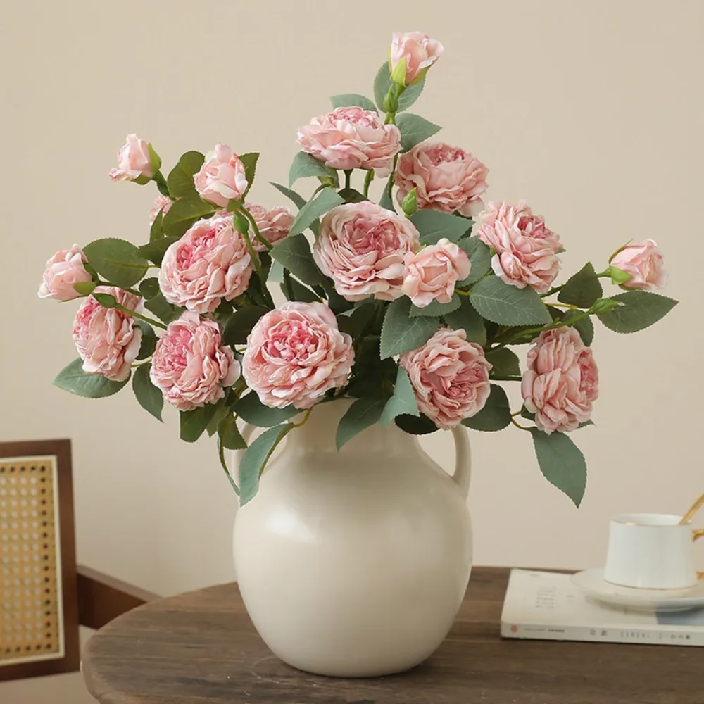 

Новая искусственная камелия с тремя головками и листьями, сменная роза для украшения стола, свадебный букет, декор для свадьбы