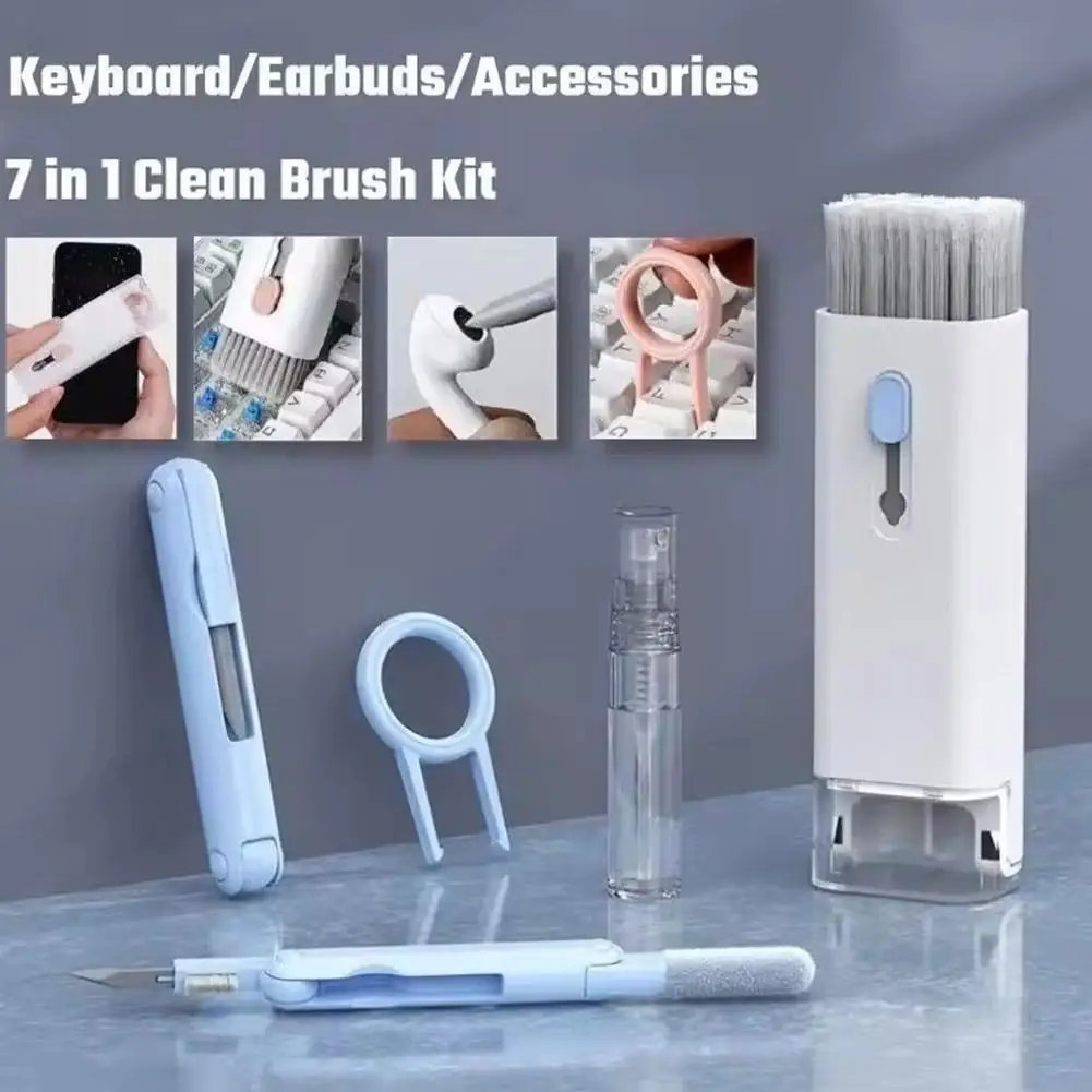 7-in-1 Computer Keyboard Cleaning Brush Multifunctional Screen Cleaning Dust Computer Storage Box Brush Headphones Portable L4E1