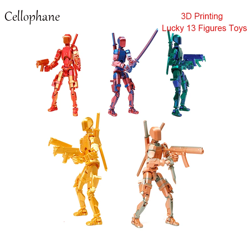 Lucky 13 Figures Toys Multi-Jointed Movable 3D Printing Robot Action Figure DIY Decompression Small Assemble Toy Game Kids Gifts