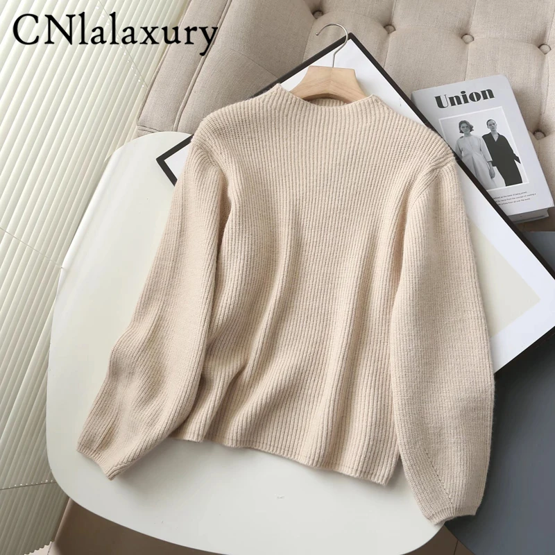 CNlalaxury Women High Quality Elegant Woolen Knitted Sweater Jumper 2022 Winter Oversize Pullovers Chic Tops Full Femme Mujer