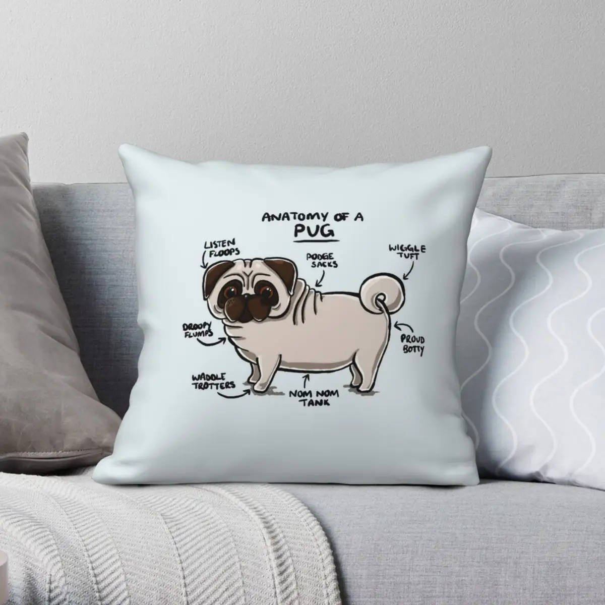 

Anatomy Of A Pug Square Pillowcase Polyester Linen Velvet Creative Zip Decorative Room Cushion Cover 45x45