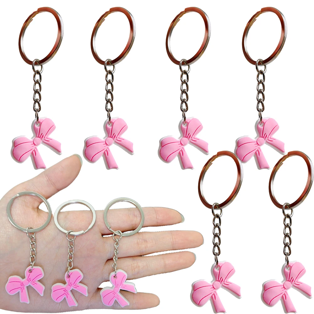 Llaveros acrílicos con lazo rosa, lazo coqueta, suministros de decoración para fiesta de cumpleaños, regalos para niños y niñas, recuerdos de fiesta con lazo rosa, 6/12 Uds.