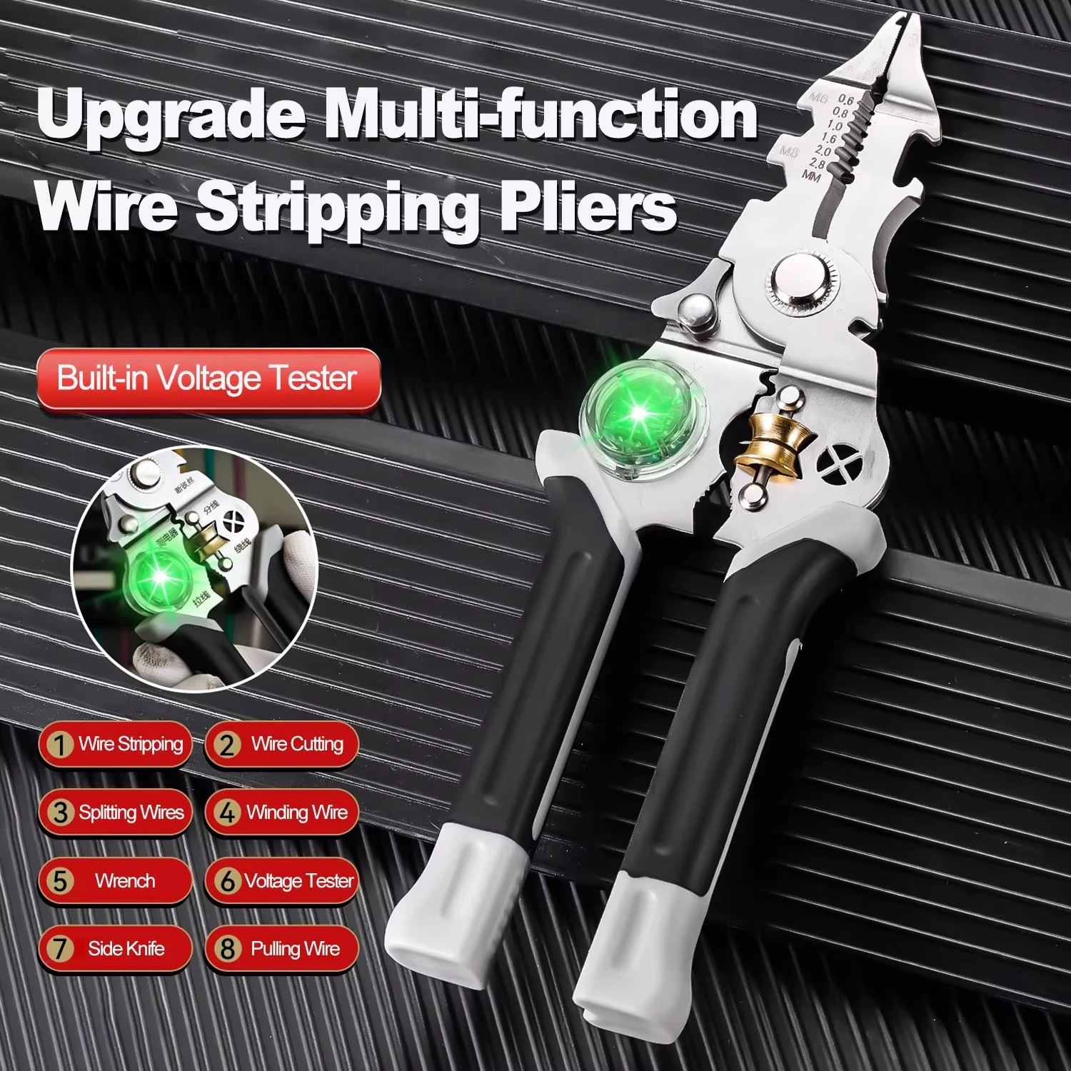 Electrician's Pliers, Multi-Function Wire Stripper, Black Stainless Steel Needle-Nose Pliers with Electrical Measurement
