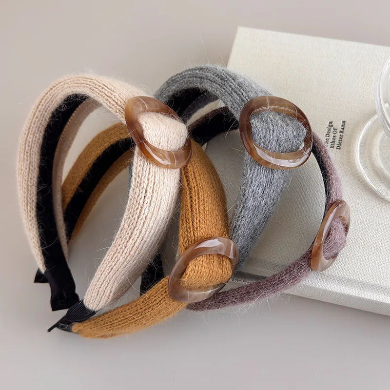 عصابات رأس دائرية من الأكريليك باللون البيج والبني، عصابة رأس مبطنة واسعة، إكسسوارات شعر عصرية للنساء والفتيات يوميًا #5