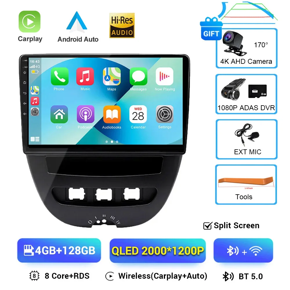 Android 16 2 Din Auto Multimedia Speler Voor Peugeot 107 Toyota Aygo Citroen C1 2005-2014 Head Unit Stereo GPS navigatie BT WIFI