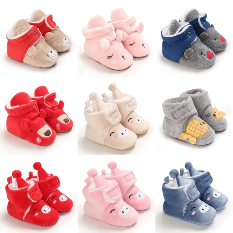 Winter Cute and Fashionable Cotton Shoes For Boys and Girls Aged 0-1 Warm and Soft Cloth Soled Walking Shoes