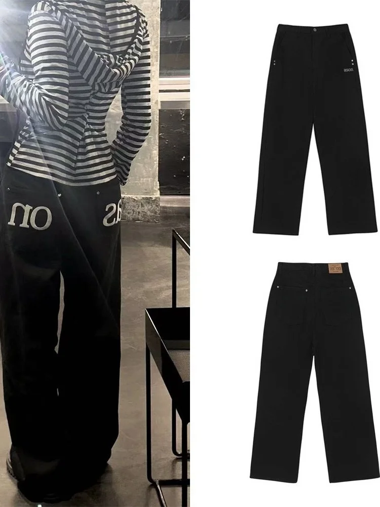 

High Waist Embroidered Letter Back Jeans Spring 2026 New Arrival Vintage Style Cotton Denim Pants for Women