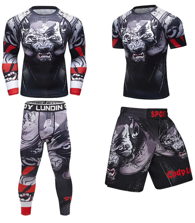 Cody Lundin 4 Pieces Sports Sublimation Tracksuit Male BJJ jiu jitsu Rash Guard Set Custom Fashion Gym Boxing Training Set