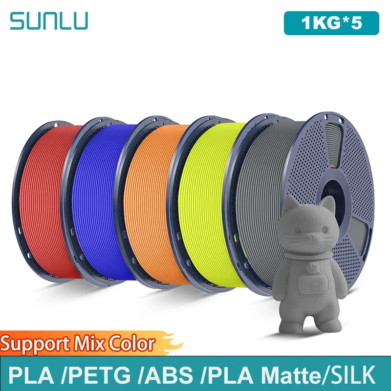 SUNLU 5 kg PLA/PETG/ABS/PLA Matt/SEIDE Regenbogen-Filament 1,75 mm 1000 g Filament, passend für die meisten FDM-3D-Drucker und 3D-Stift