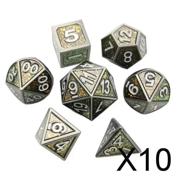 

10x7 Pieces Metal Polyhedral Dice D4 D6 D8 D10 D12 D20 Die Set Style 2