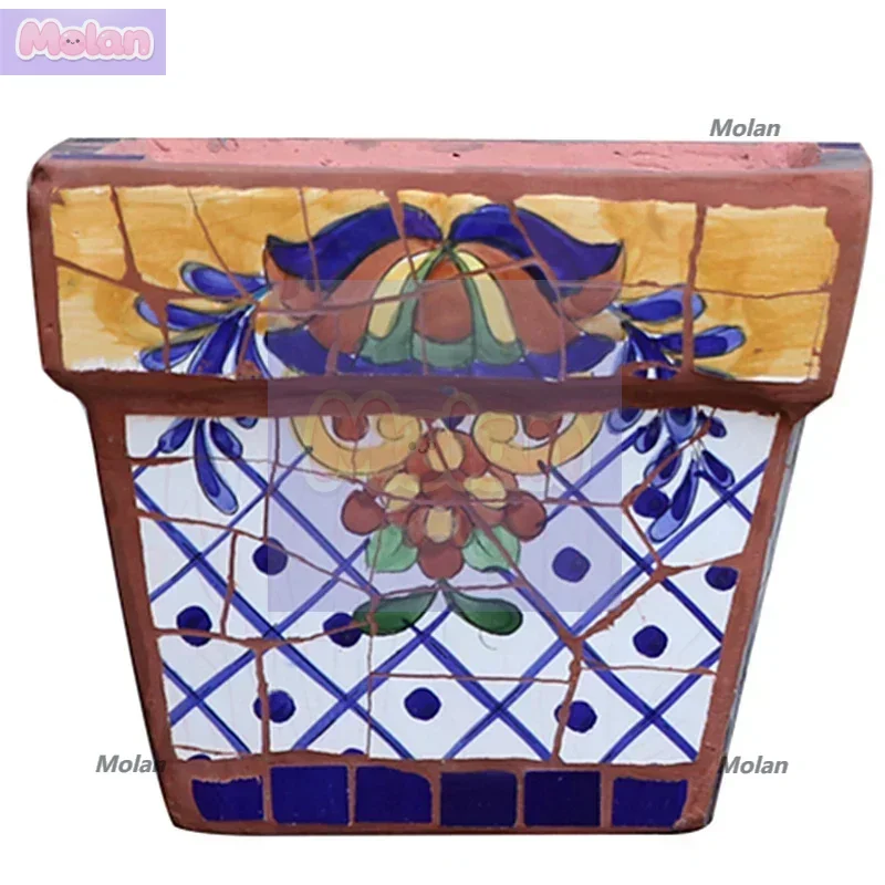 

Creative classic Mexican green plant flower pot square pot with holes, painted ceramic mosaic process