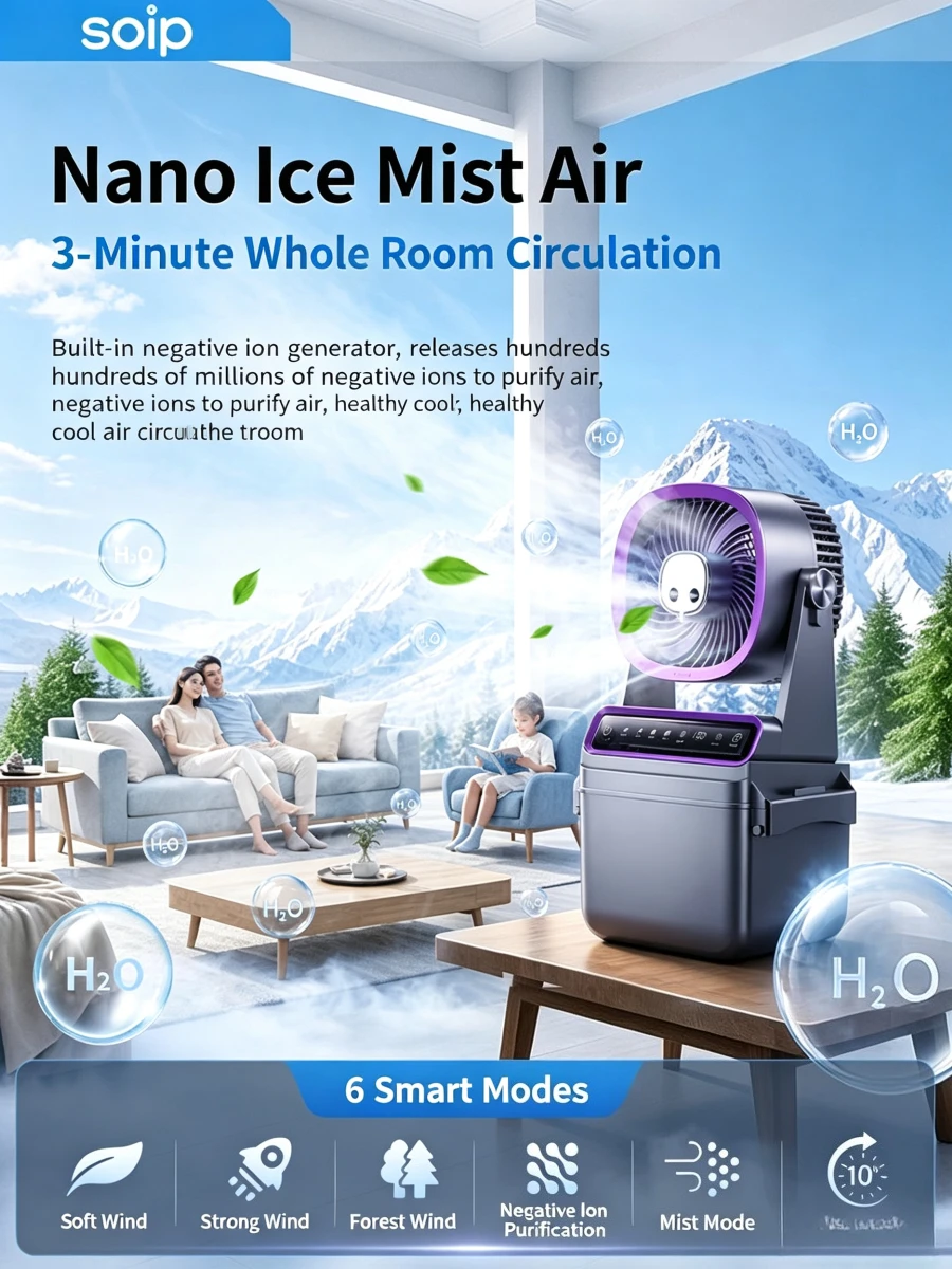 Desktop water-cooling fan, silent portable mini AC for dorm & outdoor, USB rechargeable, personal cooling gadget for home use