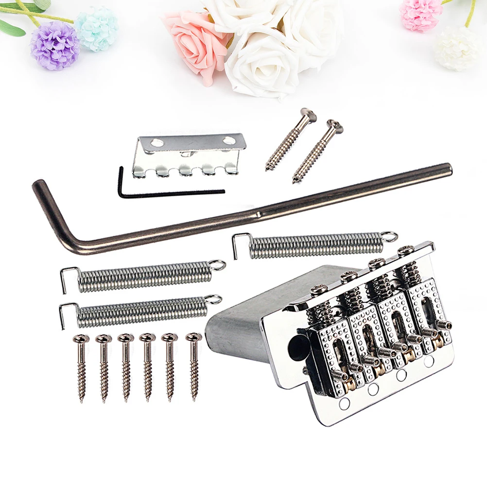 

4 String Metal Saddle Bridge Strain Plate Guitar Replacement Tremolo System Vintage Style Durable Adjustable Bridge For 4-String