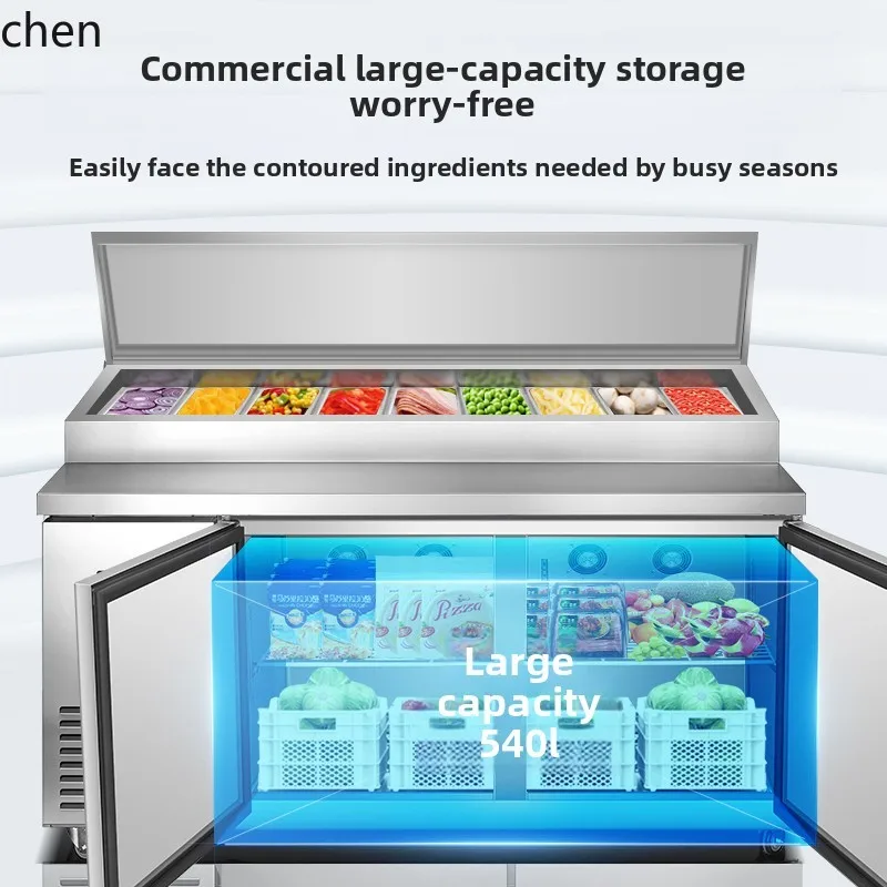 HTT Fresh-keeping Air-cooled Salad Table Fruit Fishing Pizza Refrigerated Workbench Freezer Display Cabinet
