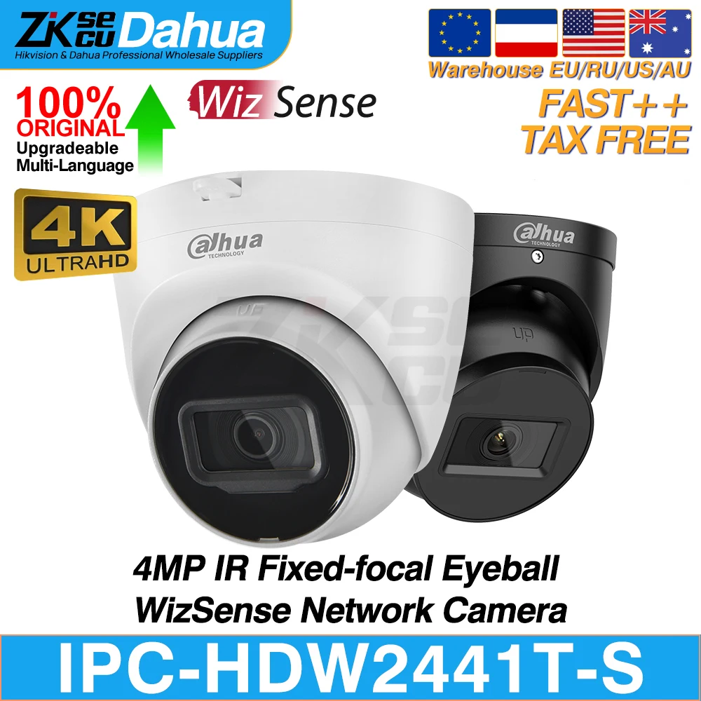 

Dahua Original IPC-HDW2441T-S 4MP 2K Eyeball WizSense Network IP Camera IR 30M built-in MIC SD Slot SMD Plus IVS POE H.265 IP67