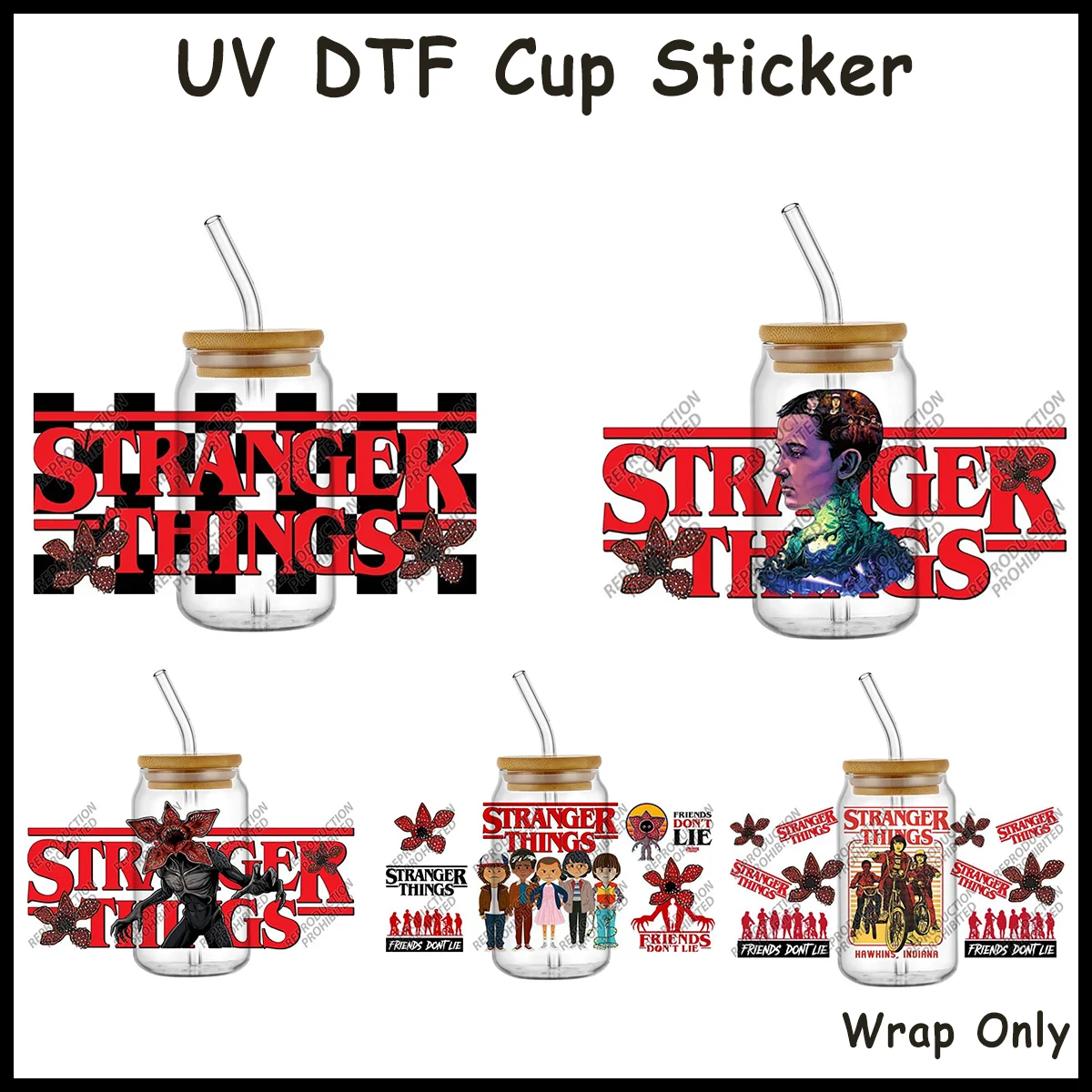 Horror Flower Monster UV DTF Cup Wrap Sticker Halloween Themed Transfer Decal for 16oz Glass Can DIY Waterproof Cup Sticker