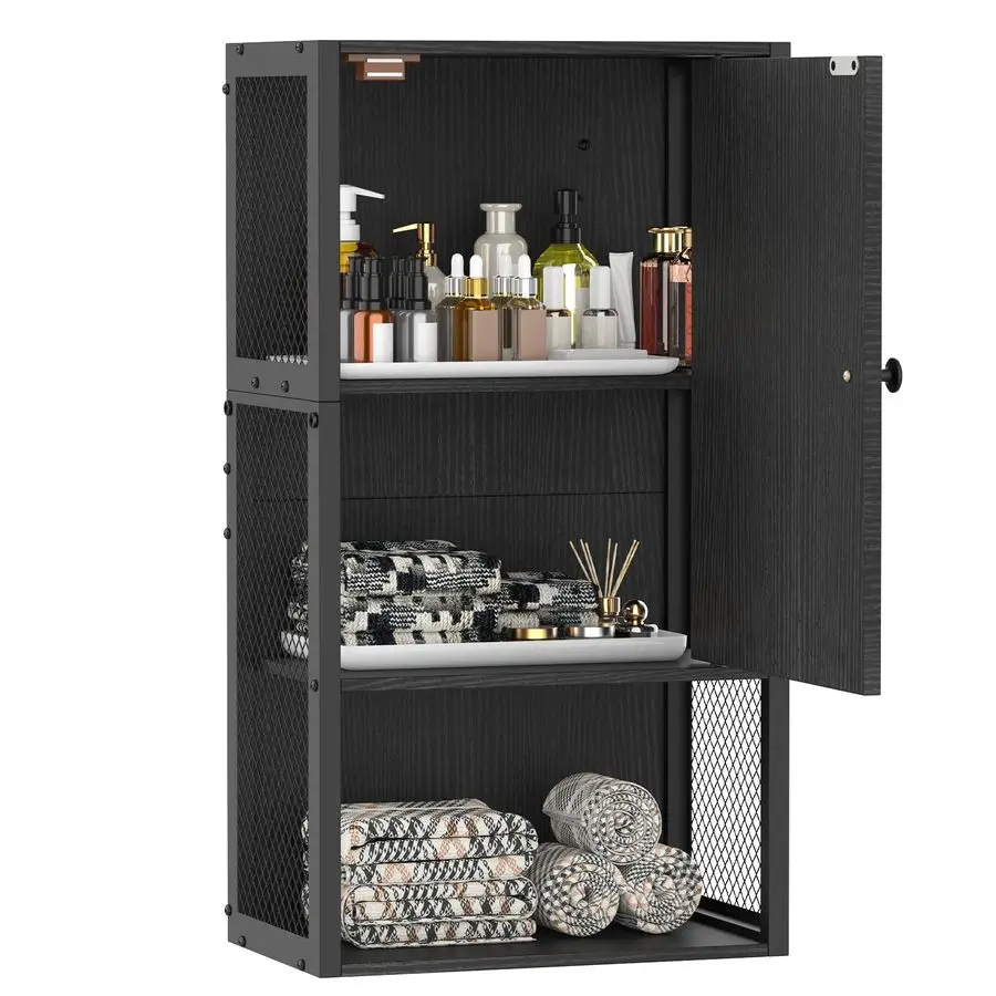 

Настенный шкаф для ванной комнаты, настенный шкаф для хранения в ванной, черный современный медицинский шкаф, 3-ярусный настенный шкаф для хранения