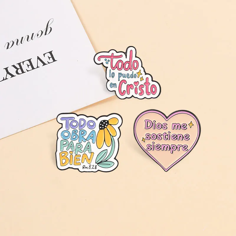 Christlicher Glaube Emaille-Pins Bibelvers „Alles kann ich in Christus tun“ Inspirierende Spanische Zitate Broschen Anstecknadel Schmuck Geschenke – Detail 3