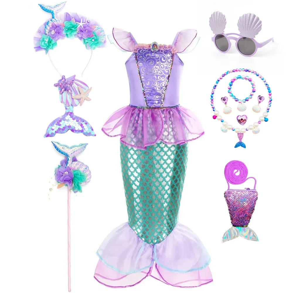 Mermaid Costume Kids Purple Princess Dress For Girls Cosplay Children Carnival Birthday Party Mermaid Dress view 3