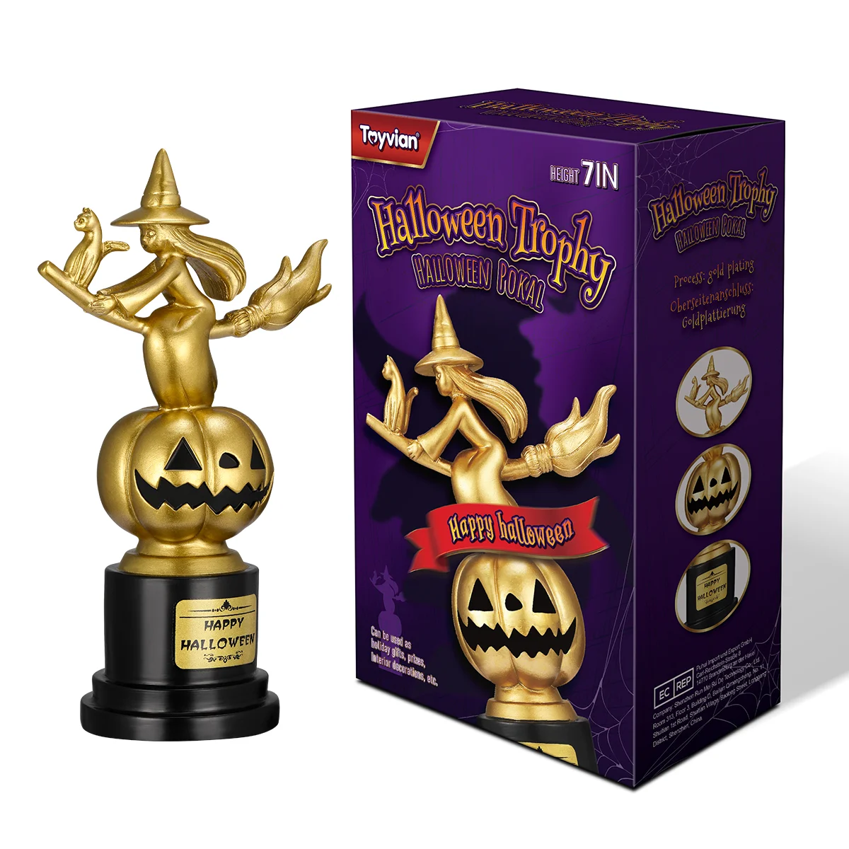 Pumpkin Trophy Awards Halloween-Kostüme Trophäen Goldene Hexe Kinderparty-Preise