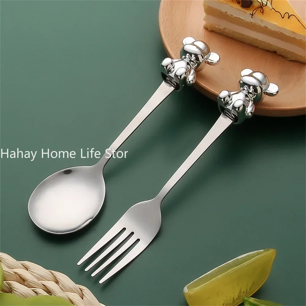 Creative Cartoon Bear Coffee Dessert Spoon Fork Stainless Steel Coffee Stirring Tea Dessert Scoop Bear Students kid Dinner Spoon