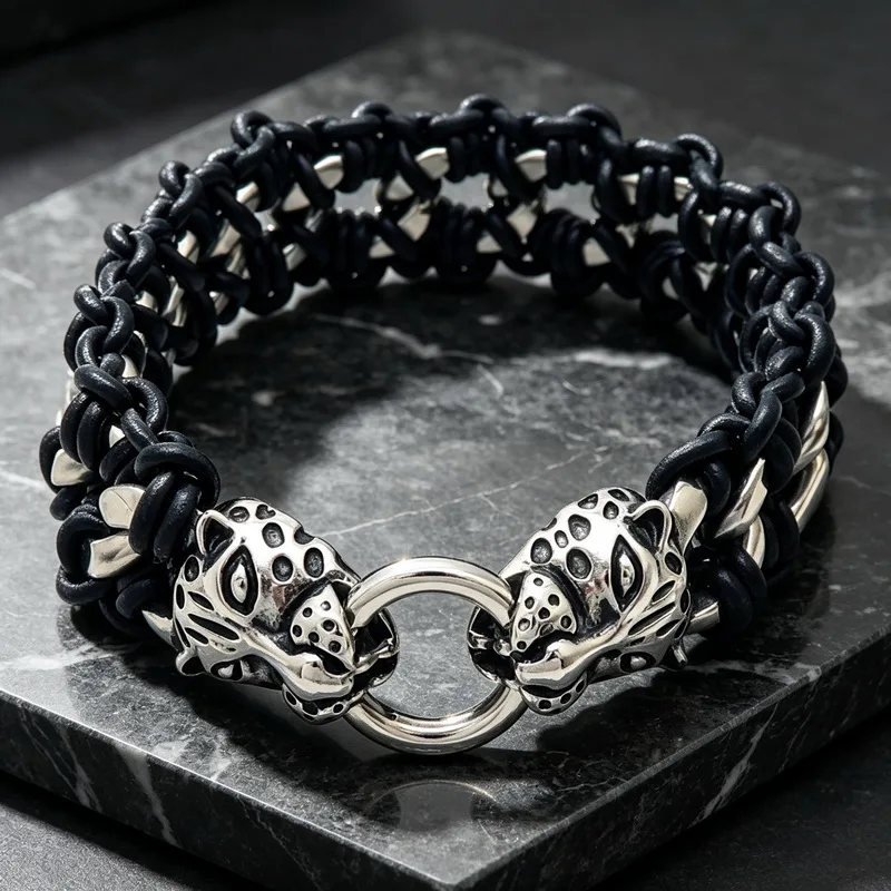 Stainless Steel Wild Wolf Head Men Bracelet Punk Domineering Dragon Bracelet Retro Fashion Men Holiday Gift Bracelet