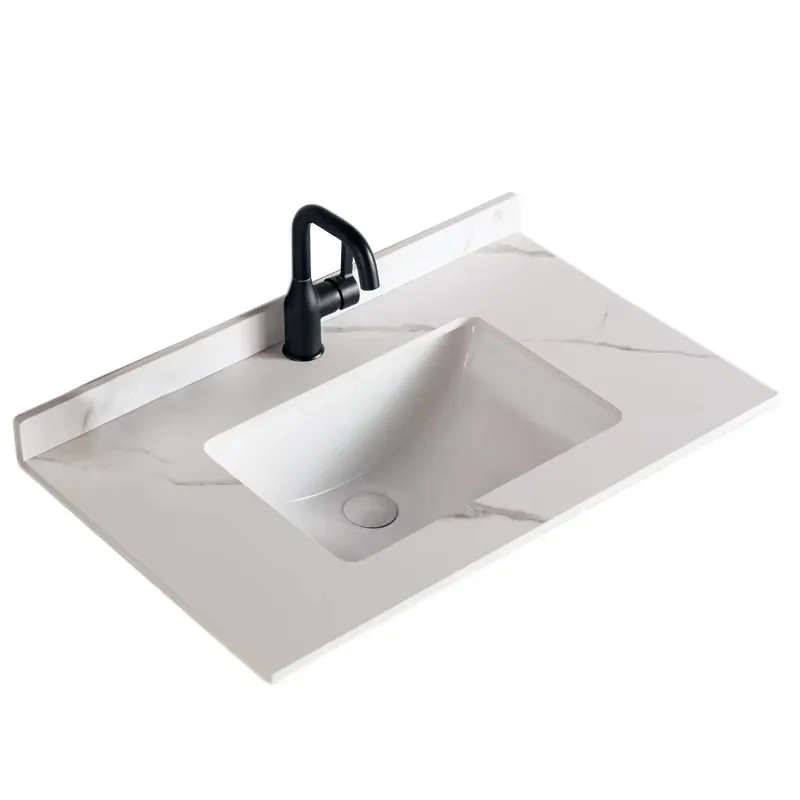 

Marbled Ceramic Vanity Top Single Lavatory Sink Solid Surface Bathroom Countertop Undermount Basin