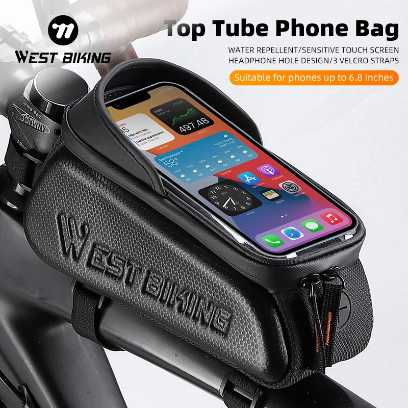 WEST BIKING Bicycle Bag Top Front Tube Frame MTB Road Bike Bag 6.8 Phone Case Bike Waterproof Touch Screen Front Cycling Bag