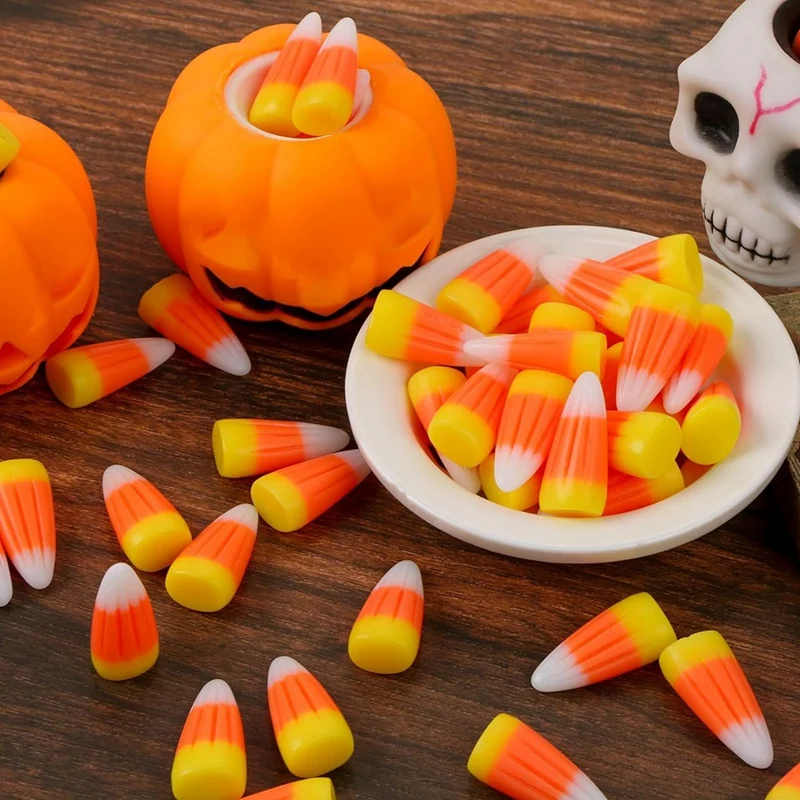 50 PCS Halloween Resin Candy Corn Artificial 3D Candy Corn Bead As Shown Fall Faux Fake Corn Scrapbooking Embellishments