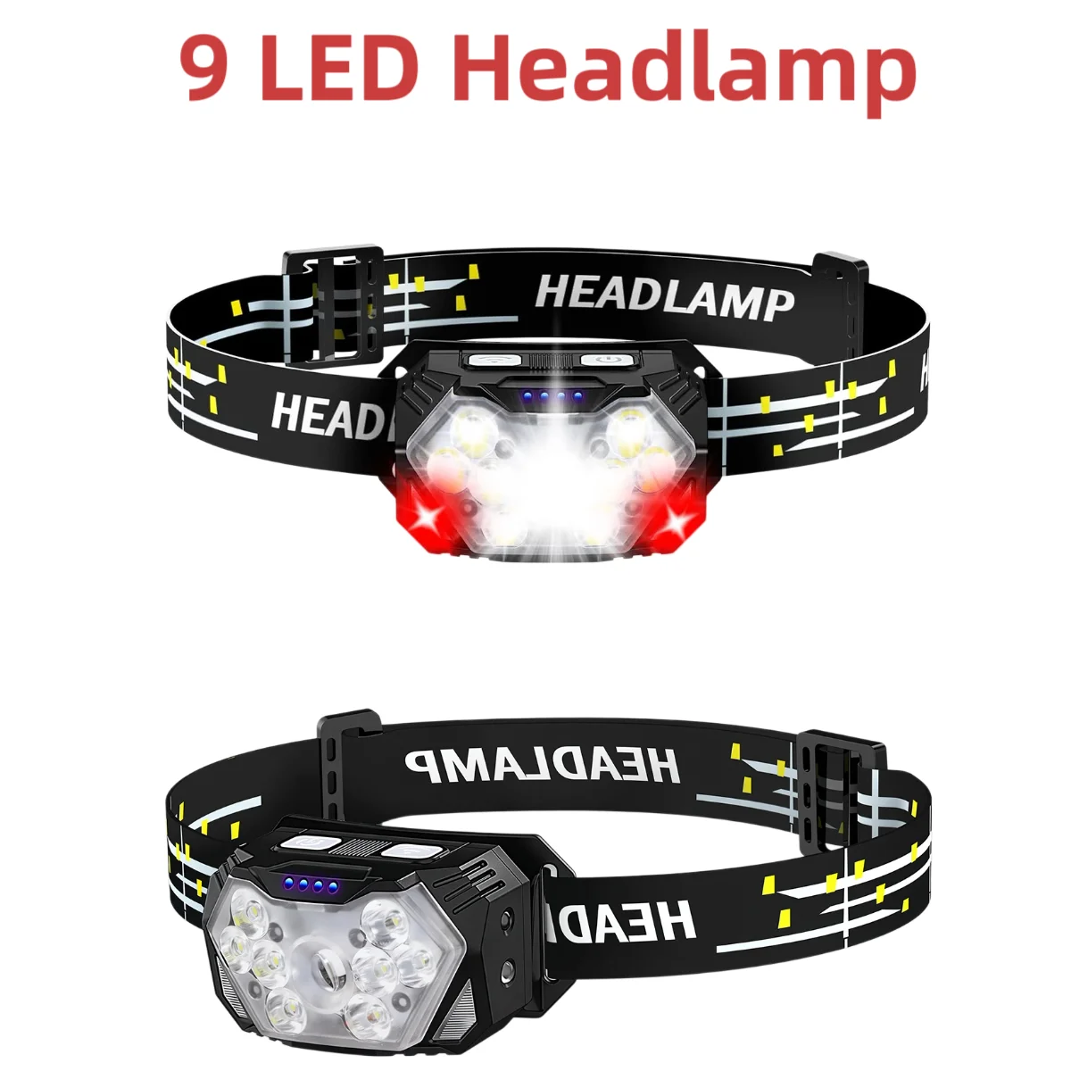 9 LED Super Bright Headlamp USB Rechageable Motion Sensor Head Lamp Portable Lighting Outdoor Camping Hiking Fishing Head Torch