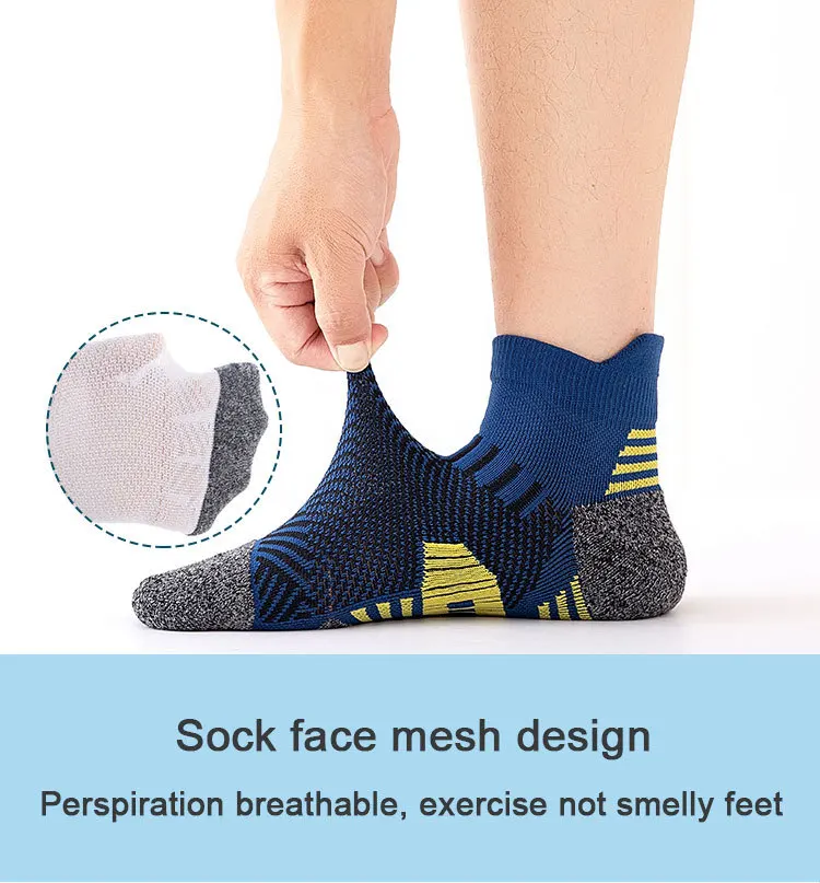 Meias esportivas profissionais respiráveis masculinas, meias de algodão de tubo curto, meias de maratona, grossas, primavera, verão, 5 pares por lote