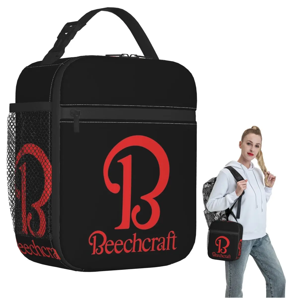 Beechcraft Aircraft Aviation POCKET SIDE Insulated Lunch Bag for Women Children Portable Food Boxes Thermal Lunch Box Tote