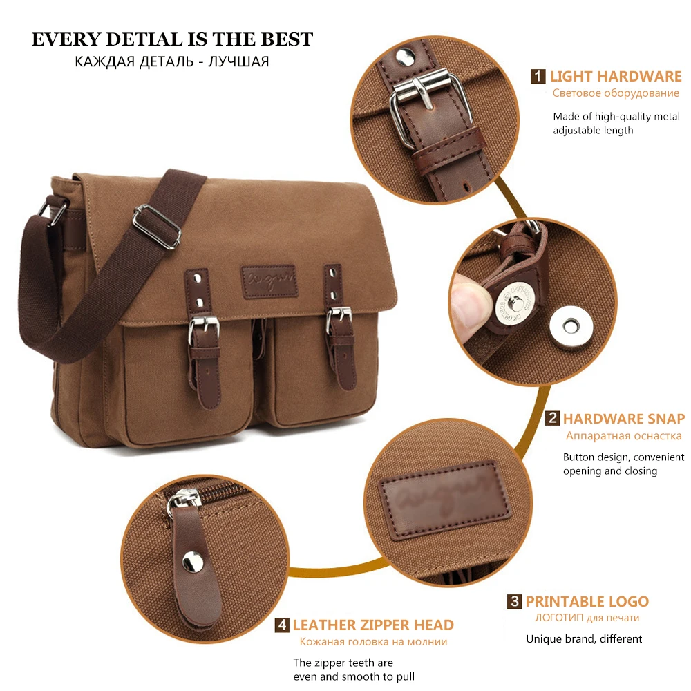 MARKROYAL New Canvas Men Crossbody Bag Expansion Bottom Retro Casual Messenger Student Bag Shoulder Bag Coffee Dropshipping