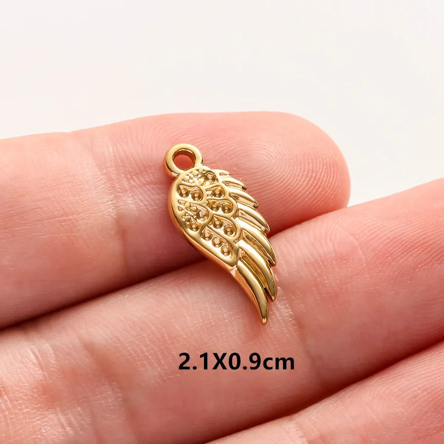 5 Stück/Lot Niedliche Engelsflügel Mädchen-Anhänger in Goldfarbe aus Edelstahl Kreuzanhänger für Schmuckherstellung DIY Ohrringe Halskette Schlüsselanhänger – Detail 10
