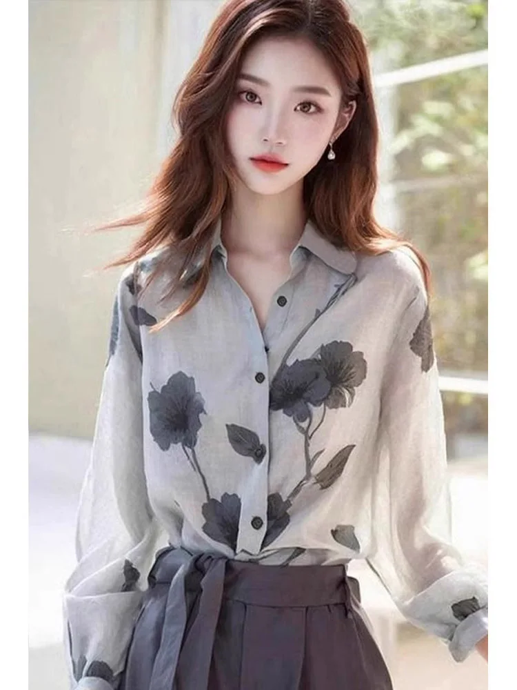 

Шикарная винтажная женская рубашка в гонконгском стиле, свободного кроя, с длинными рукавами, модный универсальный топ, осень 2024