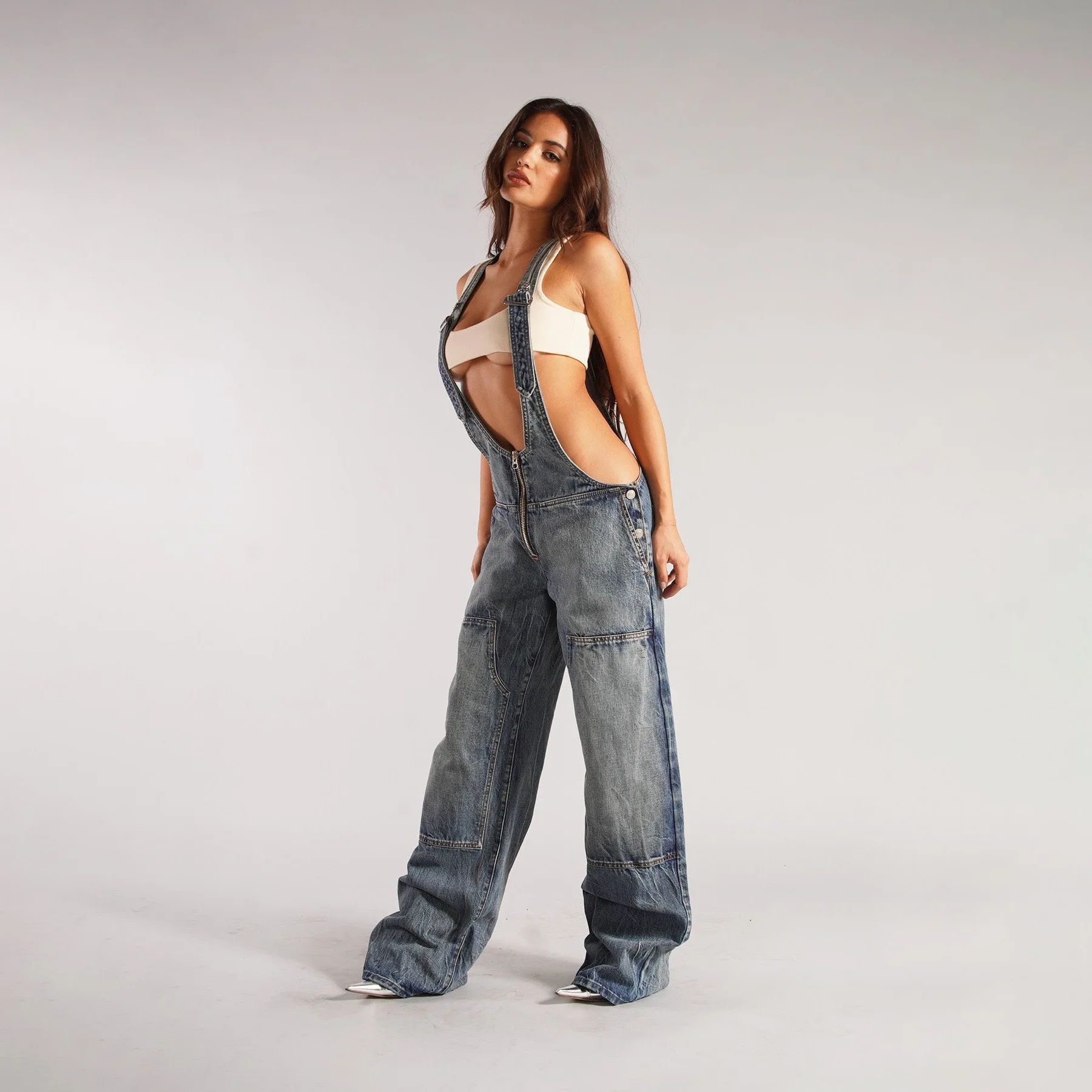 Sexy Overall frauen Zipper Jeans Neue Retro Bib Hosen Lose Denim Overalls Weibliche Casual Mode Große Größe Breite bein Overalls