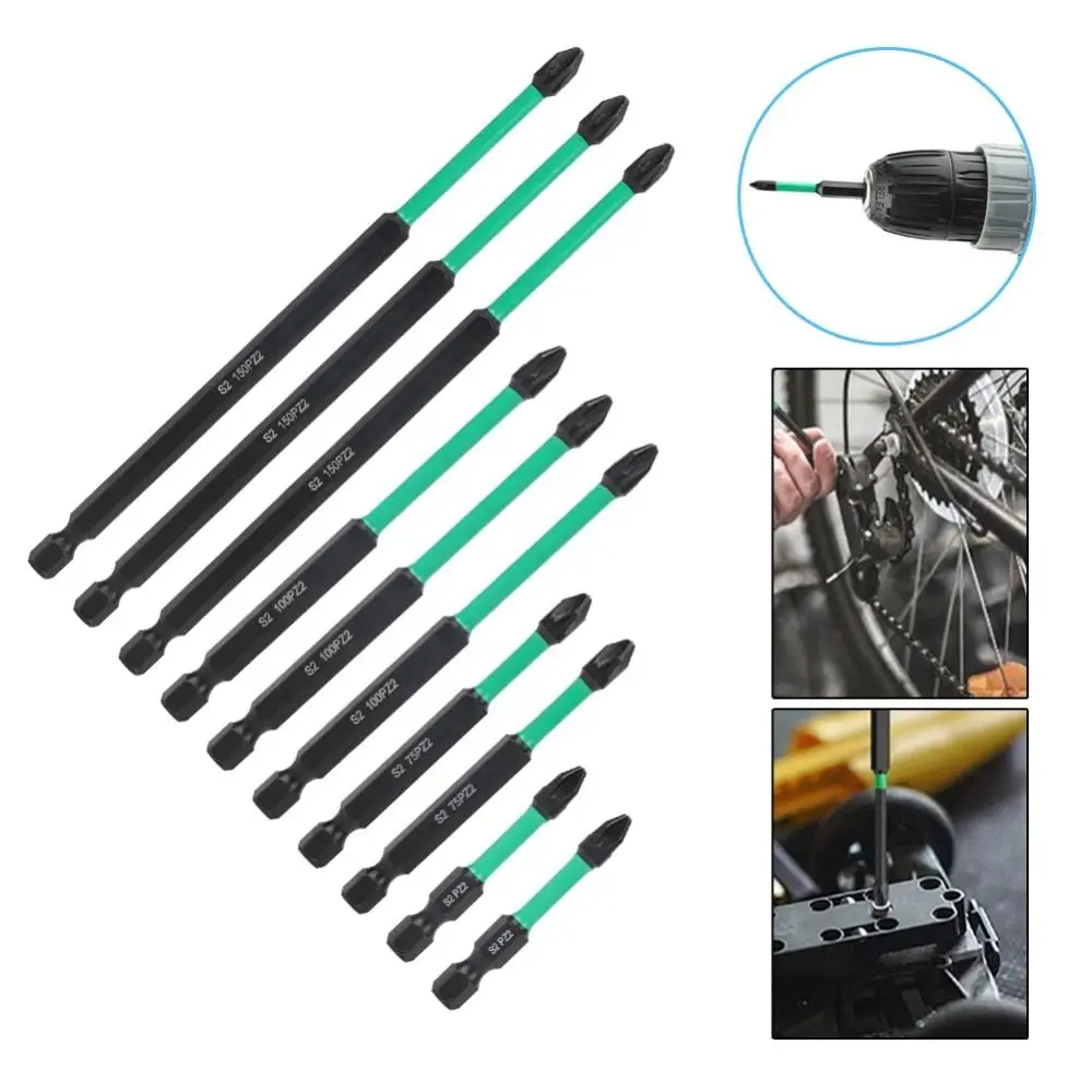 

10Pcs 1/4 Inch 6.35mm Phillips Screwdriver Bit Non-slip 150mm 100mm 75mm PZ2 Driver Bit Impact Resistant Wear-resistant