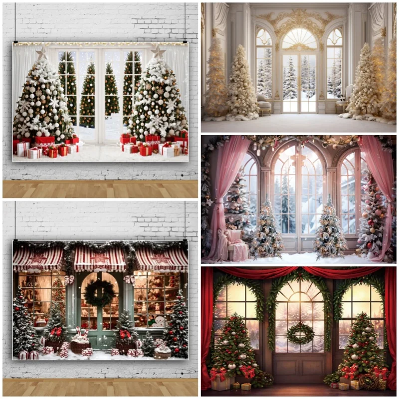 Christmas Photography Background Photo Decor Candy Store Snowflake Xmas Tree Fireplace Family Party Kids Portrait Photo Backdrop