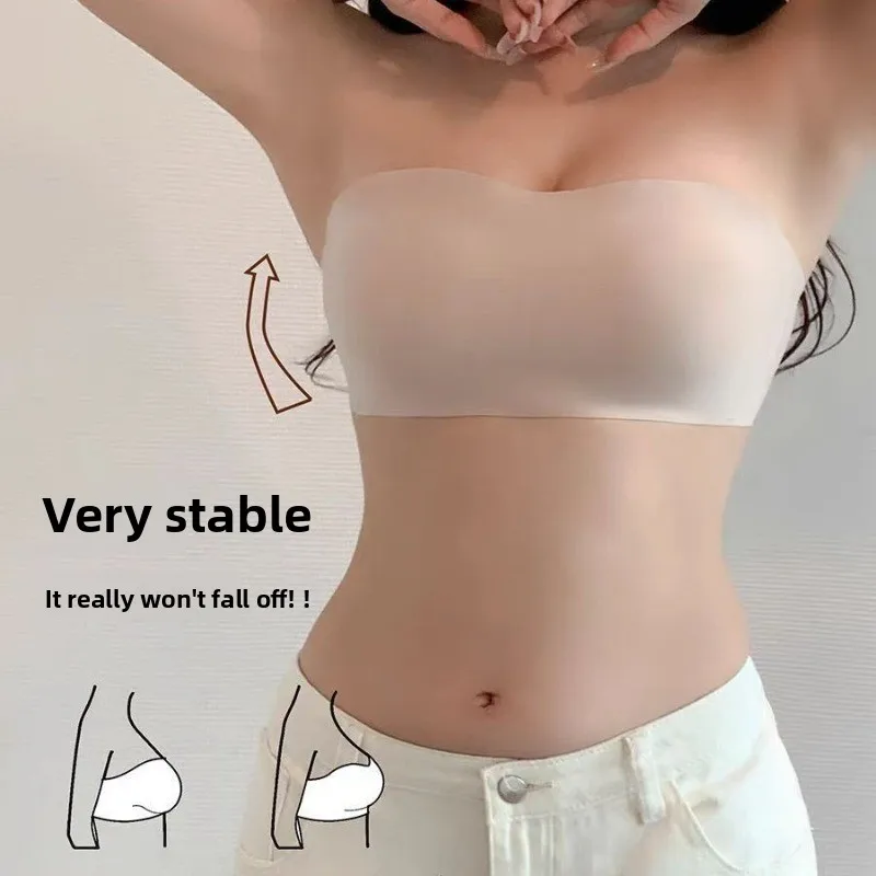 Summer Lightweight Strapless Seamless Bra for Women, Non-slip, Enhances Small Bust, Makes It Look Bigger, Invisible, Wire-Free