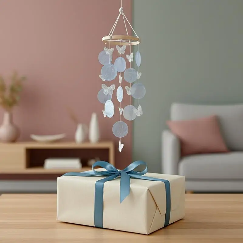 Hanging Moon Wind Chimes Natural Shells Decor Unique Crisp Sound For Home Garden Patio Balcony Outdoor