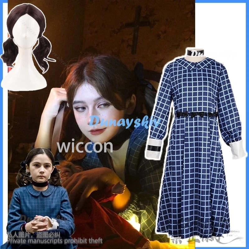 2024 Halloween Costume Cosplay American Horror Film Cos Esther Orphan Esther Wigs Blue Dress Lolita Wig For Woman Girl Christmas