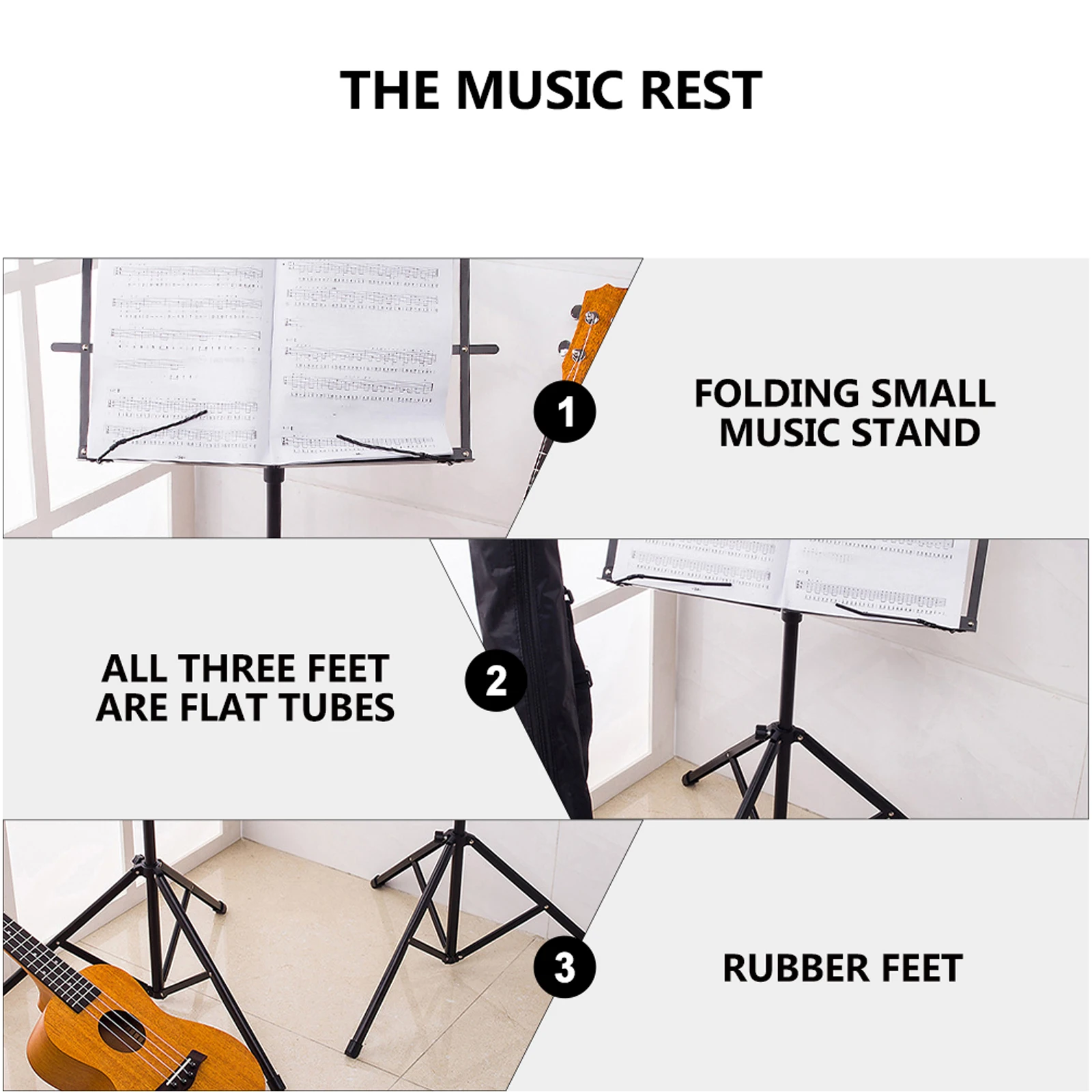 

Folding Music St High Quality Sheet Music Holder Desktop Bookshelf Adjustable Height 3 section Tube 140cm Max Portable