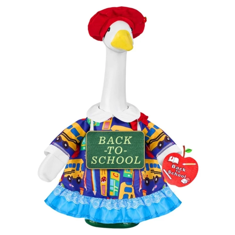 School Season Porch Display Outfit Set, Polyester Patterned Dress with Cap, Sign and Red Fruit Charm for Garden Entry Use, 87HA