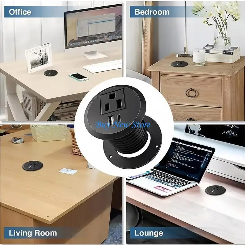 

20CE Hiddens Embedded Round Socket Power Outlet 18W USB A and Type C Charging Port 50mm Cutout Safe for Home Office Use