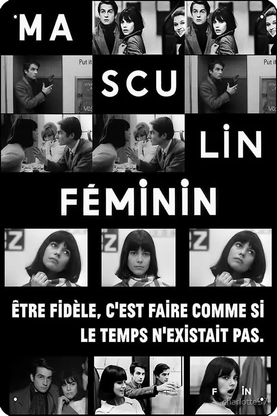 Masculin Féminin (1966 film) Jean Luc Godard Poster Metal Tin Sign Plaque Man Cave Wall 8x12 Inch Wall Art Decoration